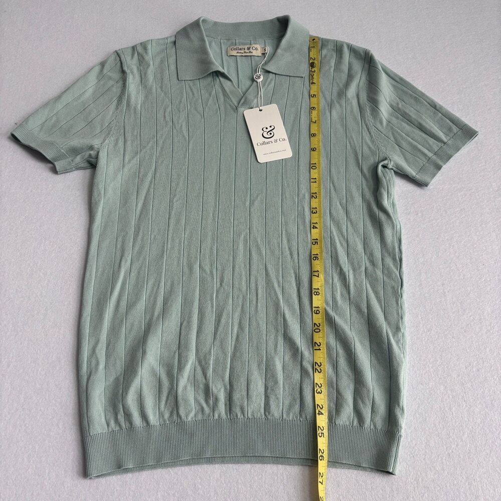 Collars & Co Maranello Polo Men S Light Green Cotton Silk Knit Ribbed Preppy NWT - Picture 5 of 6